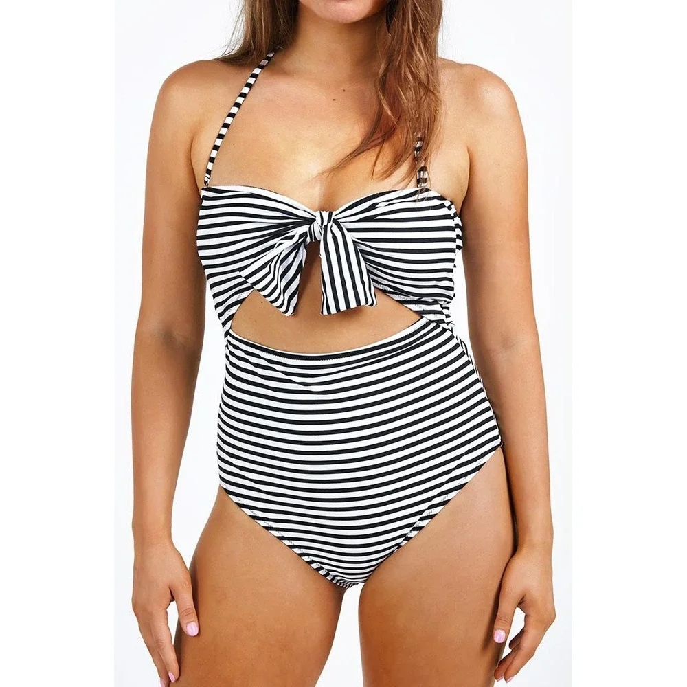 CUPSHE Neat‎ As a Pinstripe Halter One-piece Swimsuit size M